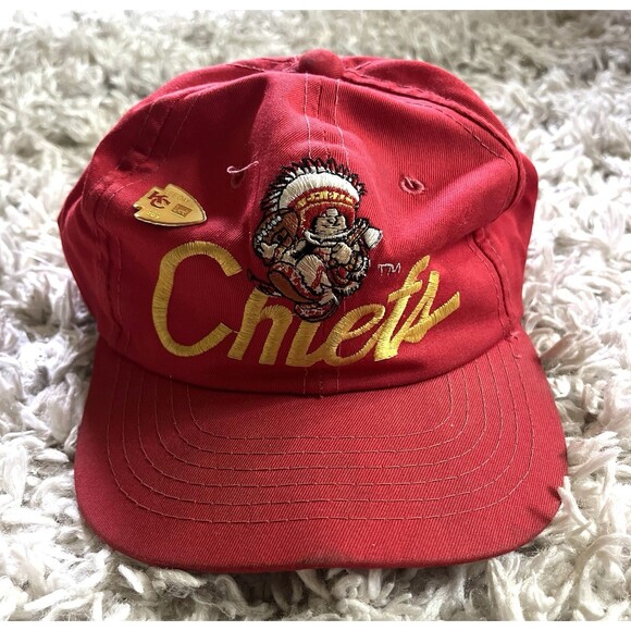 Vtg Sports Specialties Script Kansas City Chiefs Hat Snapback Kids Lee Day Pin